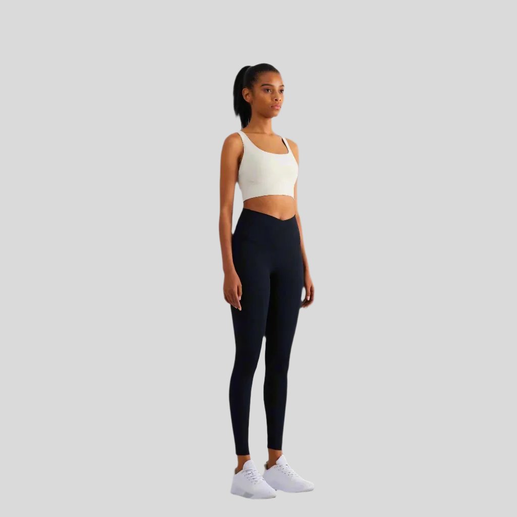 Naomi Cross Over High Waist Leggings -Black - Emoni Fit