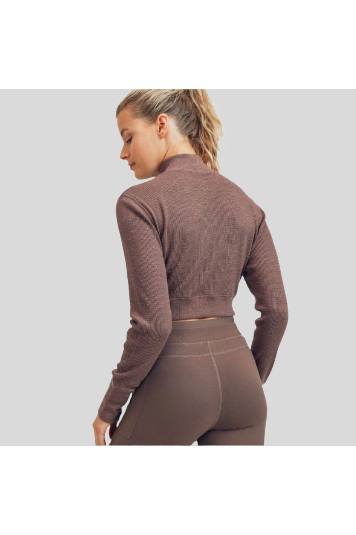 Ribbed Cropped Top- Mocha - Emoni Fit