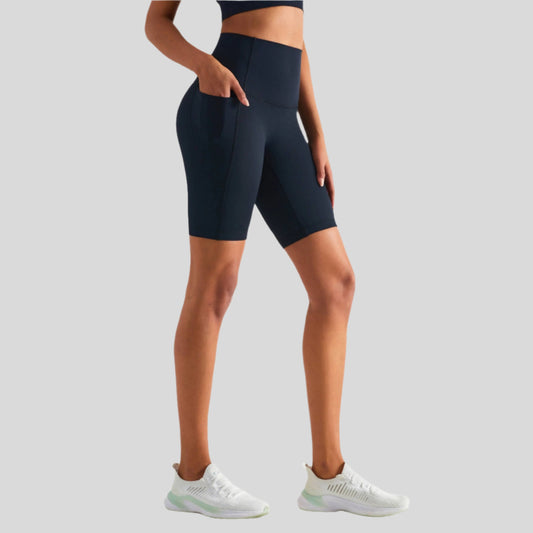 Faye Seamless High-Waist Biker Shorts with Side Pocket - Emoni Fit