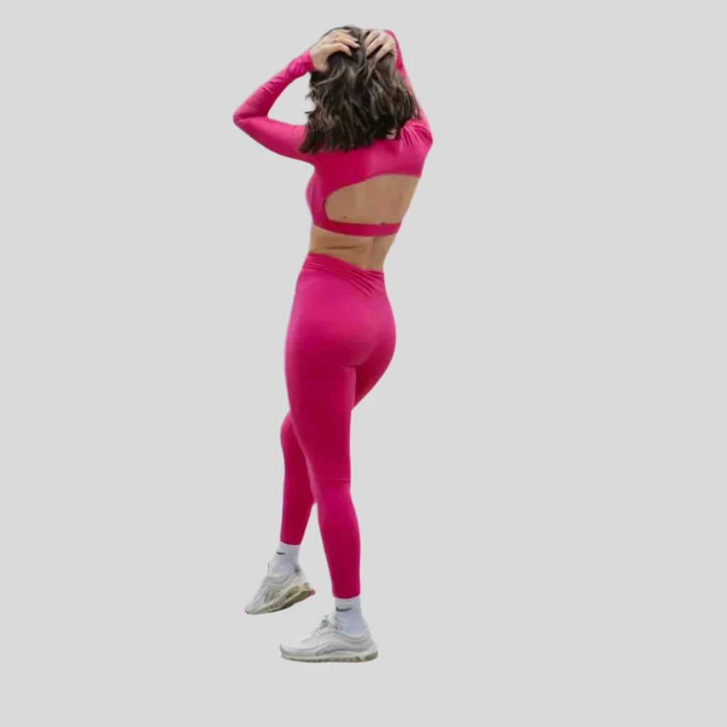 Momentum Cross Over Leggings - Deep pink - Emoni Fit
