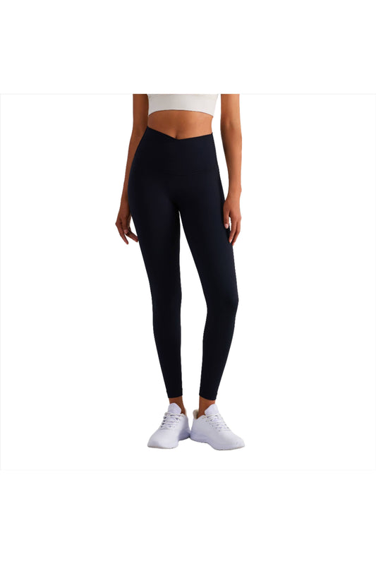Naomi Cross Over High Waist Leggings -Black - Emoni Fit