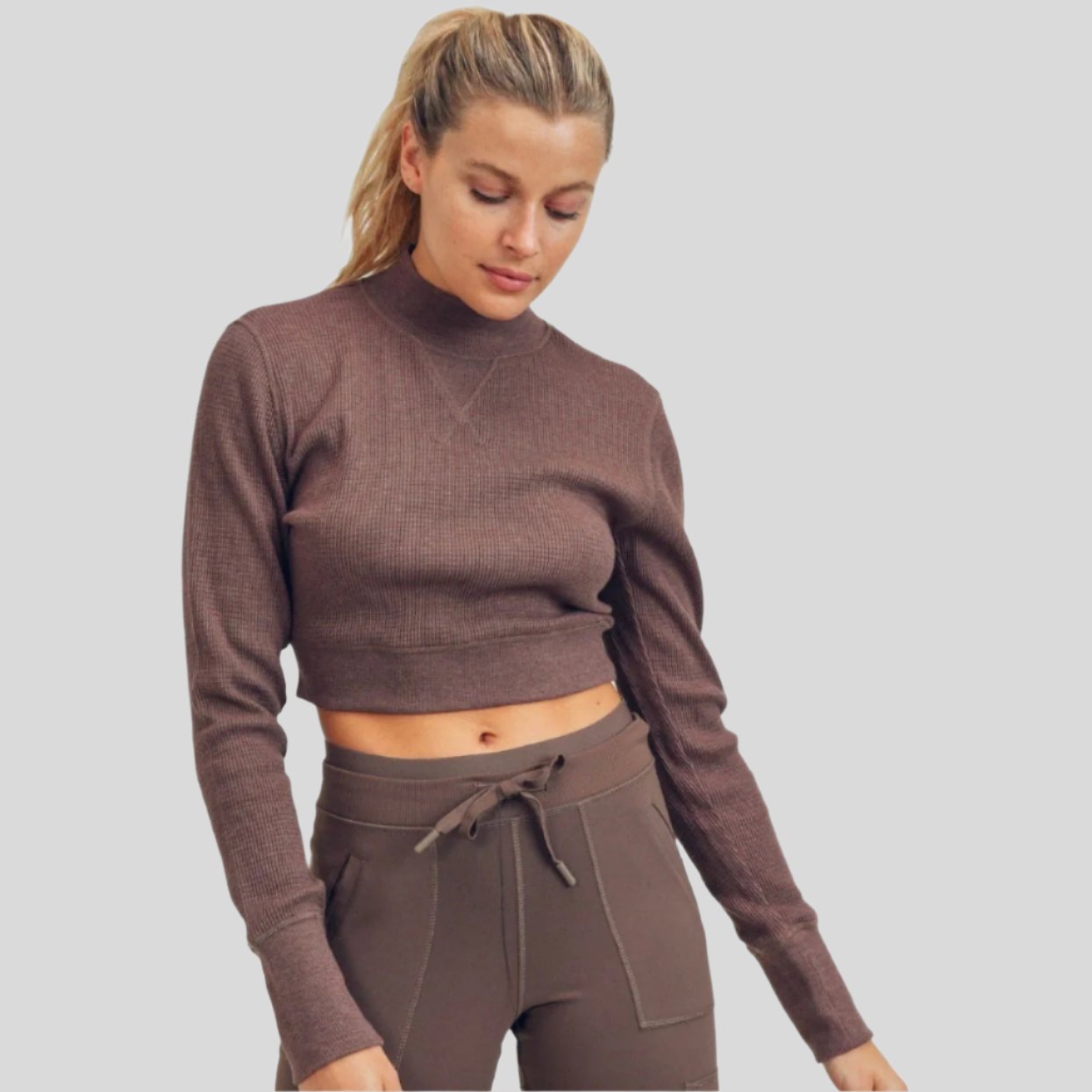 Ribbed Cropped Top- Mocha - Emoni Fit