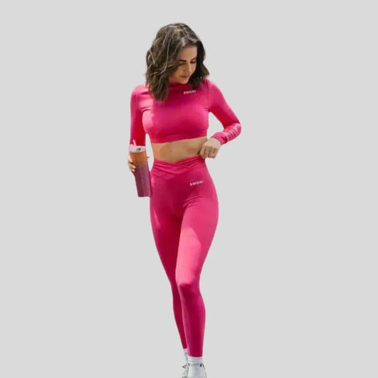 Momentum Cross Over Leggings - Deep pink - Emoni Fit